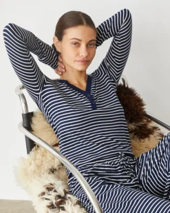 MONROW Stripe Henley NAVYSTRIPE Cheap